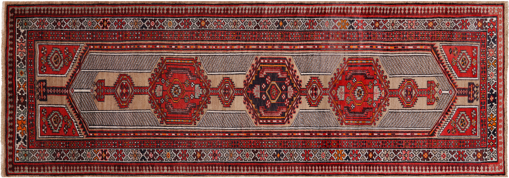 Brown 3' 3" X 9' 8" Vintage Persian Hand-Knotted Wool Runner Rug - Q25152