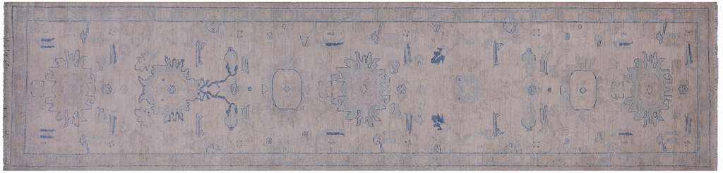 Ivory 2' 7" X 11' 4" Turkish Oushak Washed Out Hand-Knotted Wool Runner Rug - Q25158