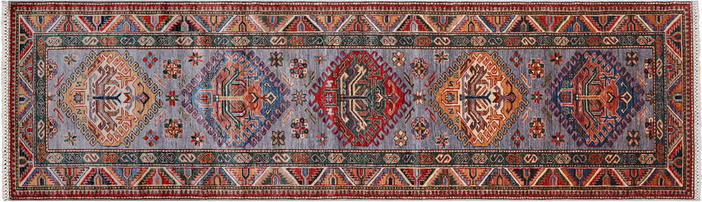 Grey 2' 8" X 9' 1" Runner Super Kazak Hand Knotted Wool Rug - Q25160