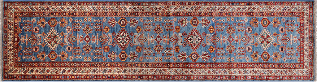 Blue 2' 6" X 9' 9" Super Kazak Handmade Wool Runner Rug - Q25163