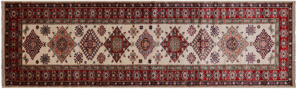 Ivory 2' 9" X 9' 5" Runner Super Kazak Hand Knotted Wool Rug - Q25162