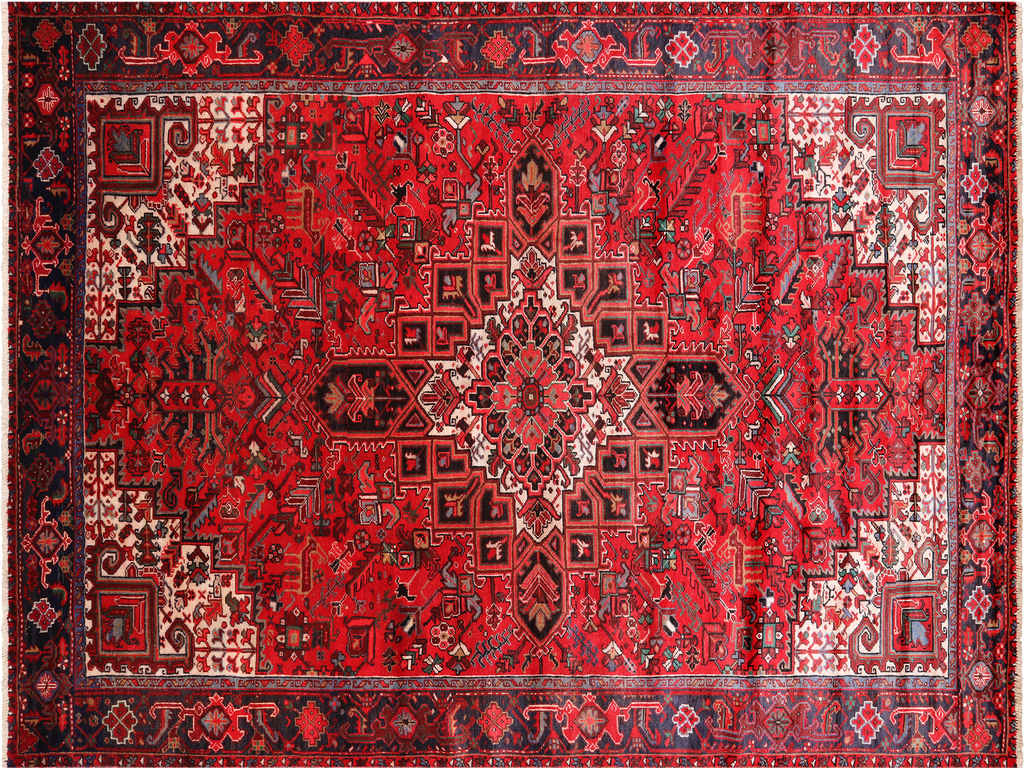 Red 8' 1" X 10' 11" Vintage Persian Heriz Serapi Hand-Knotted Wool Rug - Q25164