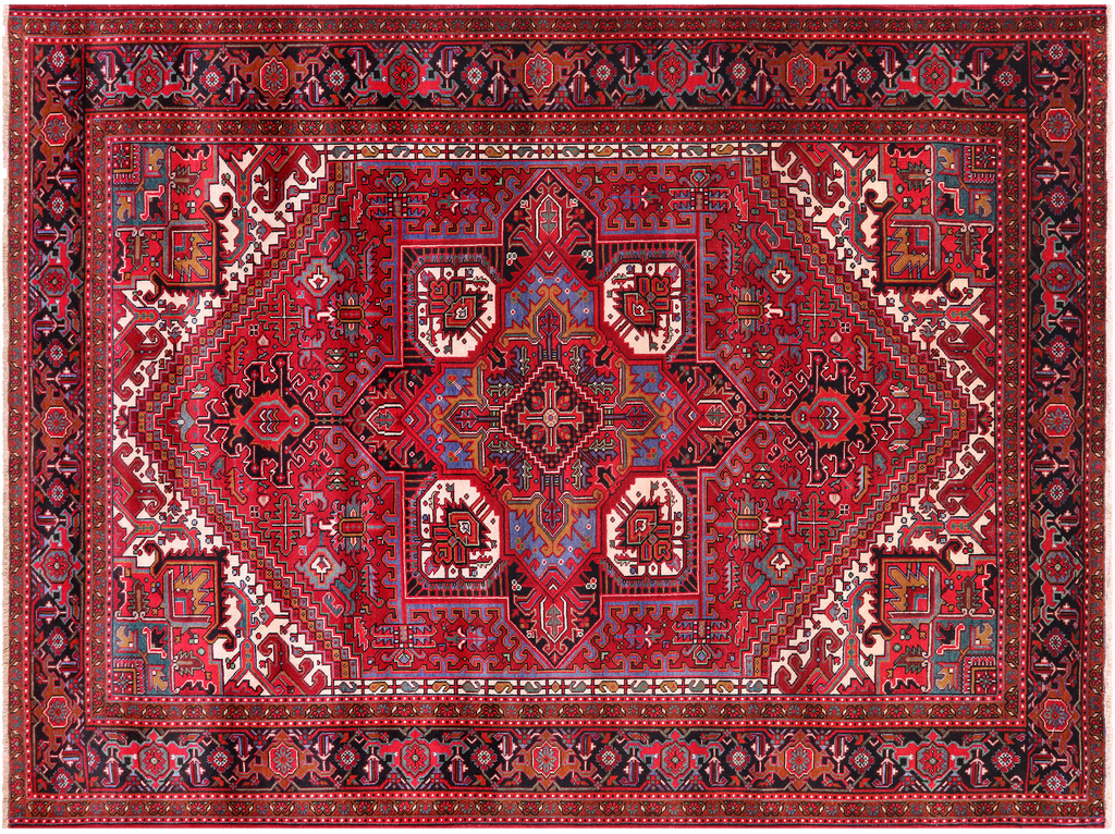 Red 8' 0" X 10' 9" Vintage Persian Heriz Serapi Handmade Wool Rug - Q25165