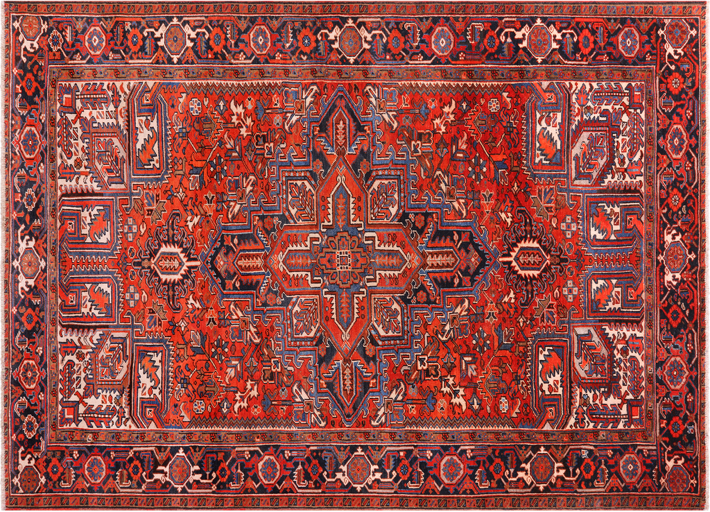 Red 7' 10" X 10' 11" Vintage Persian Heriz Serapi Hand Knotted Wool Rug - Q25166