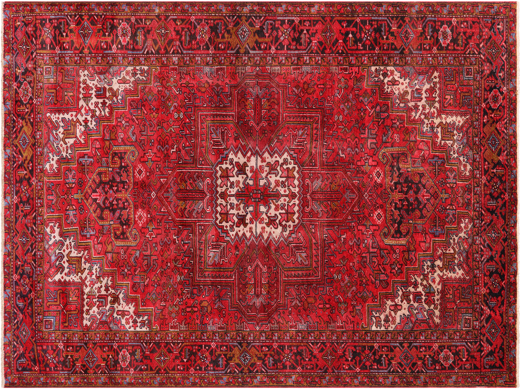 Red 8' 1" X 10' 9" Vintage Persian Heriz Serapi Handmade Wool Rug - Q25167