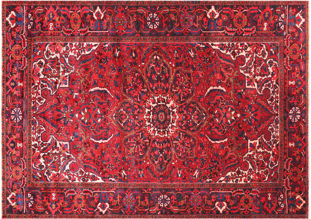 Red 8' 8" X 12' 3" Vintage Persian Heriz Serapi Handmade Wool Rug - Q25172