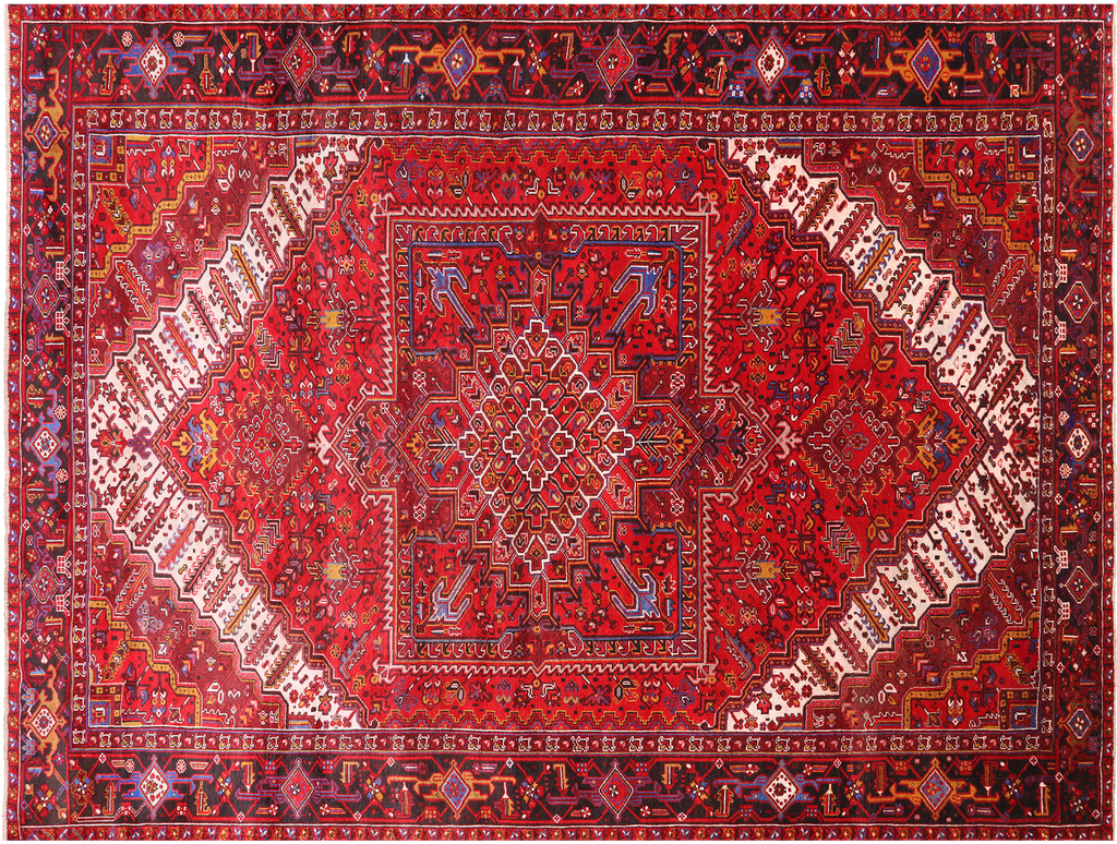 Red 9' 9" X 13' 2" Vintage Persian Heriz Serapi Hand-Knotted Wool Rug - Q25179