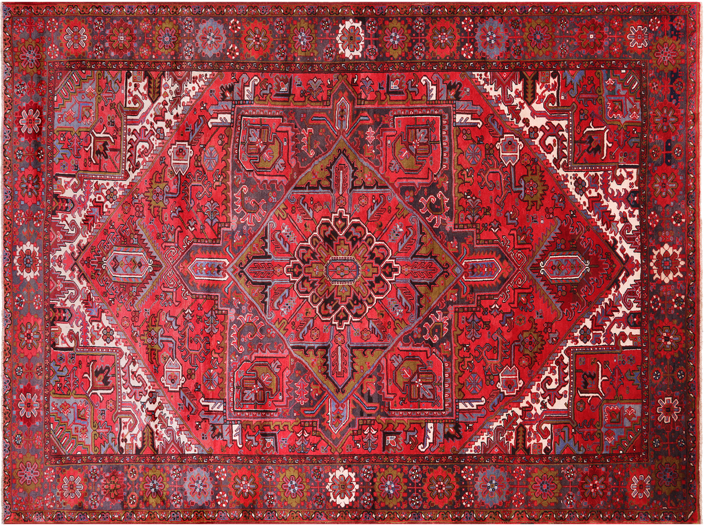 Red 9' 9" X 12' 7" Vintage Persian Heriz Serapi Handmade Wool Rug - Q25180