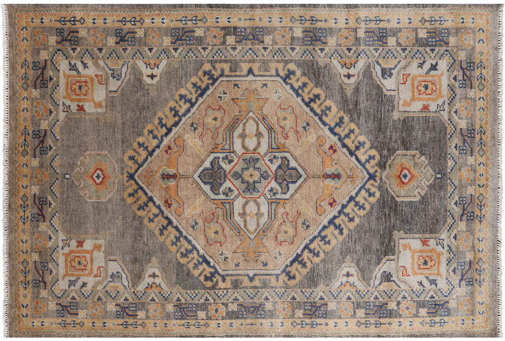 Grey 6' 0" X 8' 9" Persian Heriz Serapi Handmade Wool Rug - Q25182