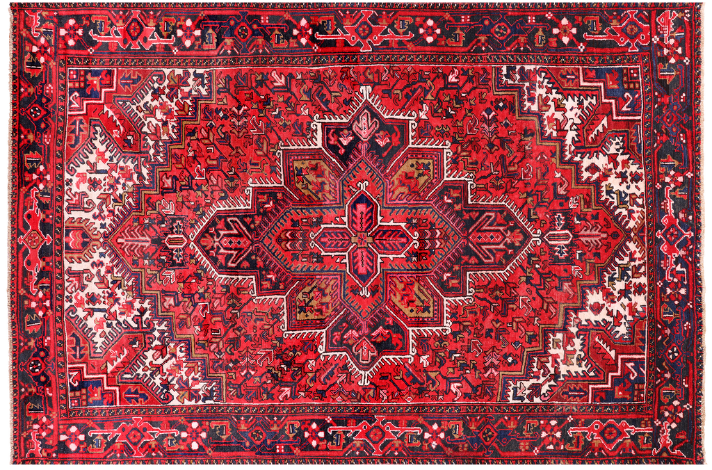 Red 6' 10" X 10' 1" Vintage Persian Heriz Serapi Handmade Wool Rug - Q25186