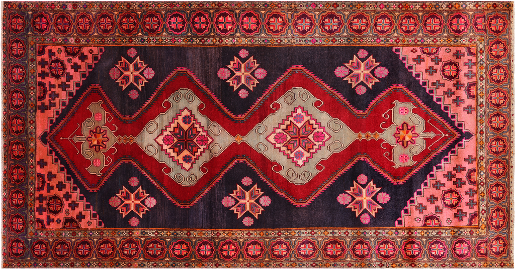 Navy Blue 5' 4" X 10' 2" Vintage Persian Handmade Wool Rug - Q25188