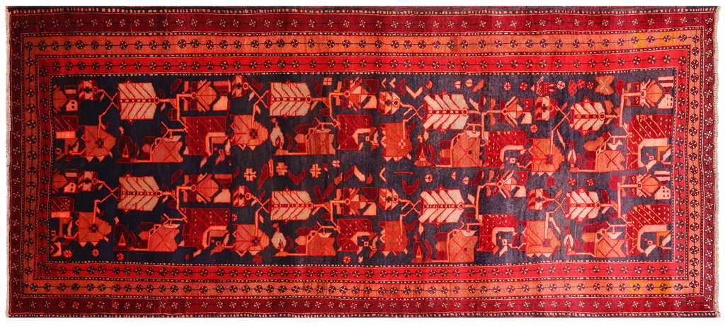 Navy Blue 4' 7" X 10' 4" Vintage Persian Hand Knotted Wool Rug - Q25191