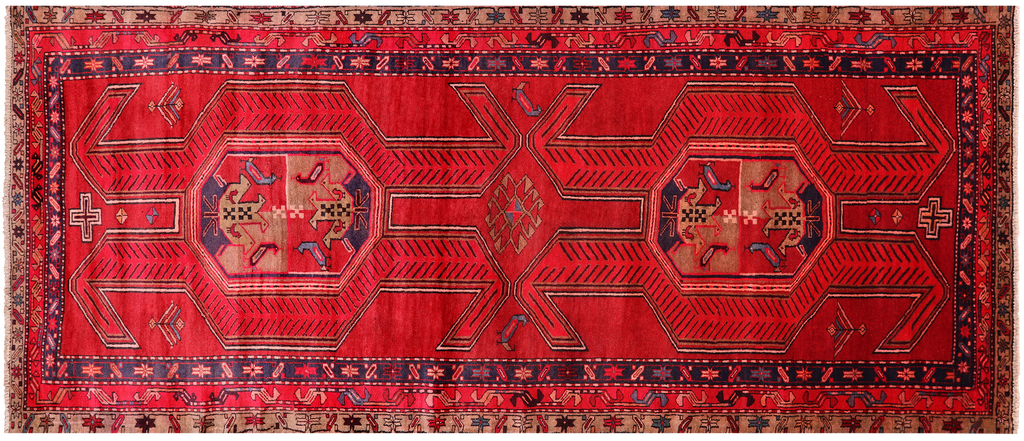 Red 4' 5" X 10' 2" Runner Vintage Persian Handmade Wool Rug - Q25193