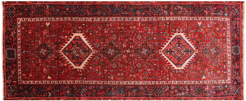 Red 4' 3" X 10' 4" Vintage Persian Heriz Serapi Hand Knotted Wool Runner Rug - Q25194