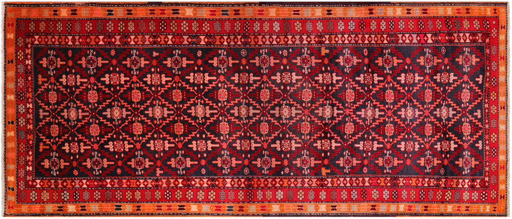 Navy Blue 4' 2" X 9' 11" Vintage Persian Hamadan Hand Knotted Wool Runner Rug - Q25195
