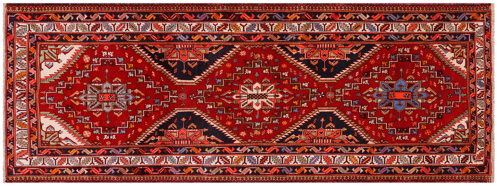 Red 3' 11" X 10' 2" Vintage Persian Hand Knotted Wool Runner Rug - Q25196