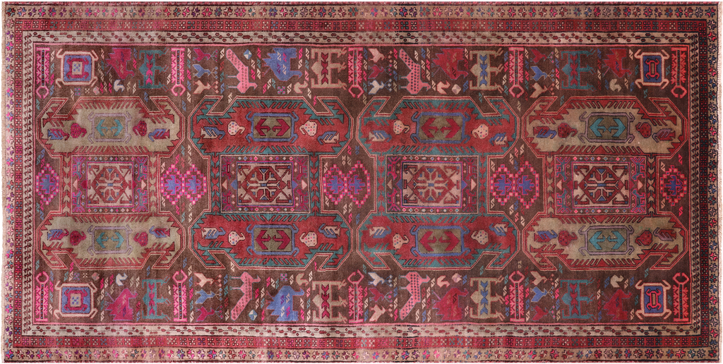 Brown 4' 5" X 9' 0" Vintage Persian Handmade Wool Runner Rug - Q25197
