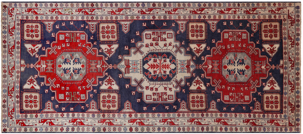 Blue 4' 7" X 10' 4" Vintage Persian Hand-Knotted Wool Rug - Q25198