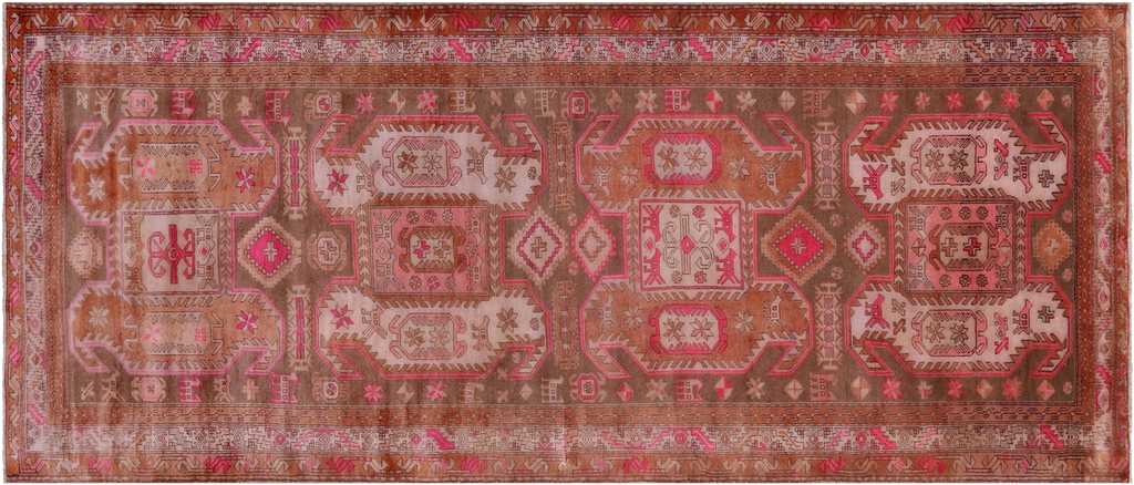 Brown 4' 2" X 10' 5" Runner Vintage Persian Handmade Wool Rug - Q25200