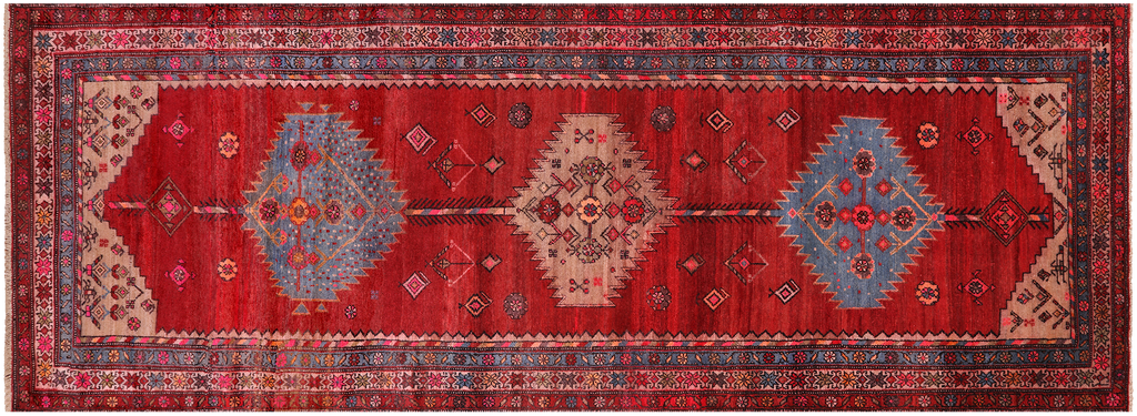 Red 4' 0" X 12' 0" Runner Vintage Persian Handmade Wool Rug - Q25202