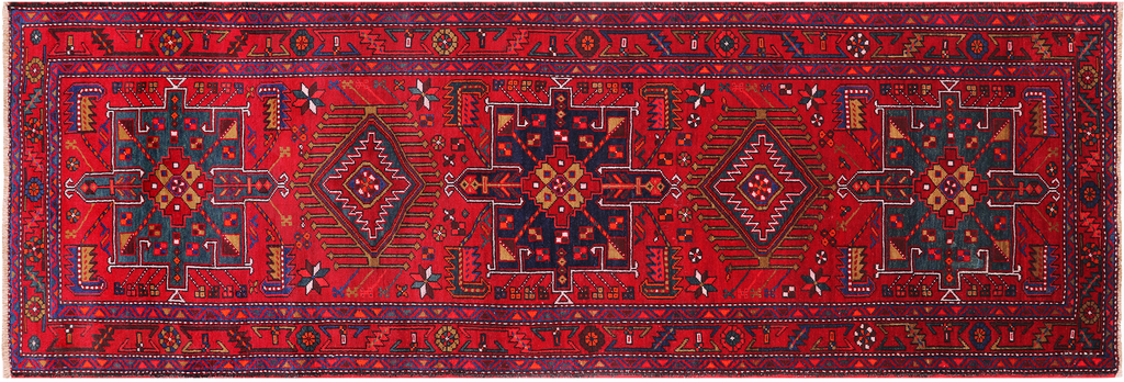 Red 3' 6" X 10' 9" Vintage Persian Hand-Knotted Wool Runner Rug - Q25203