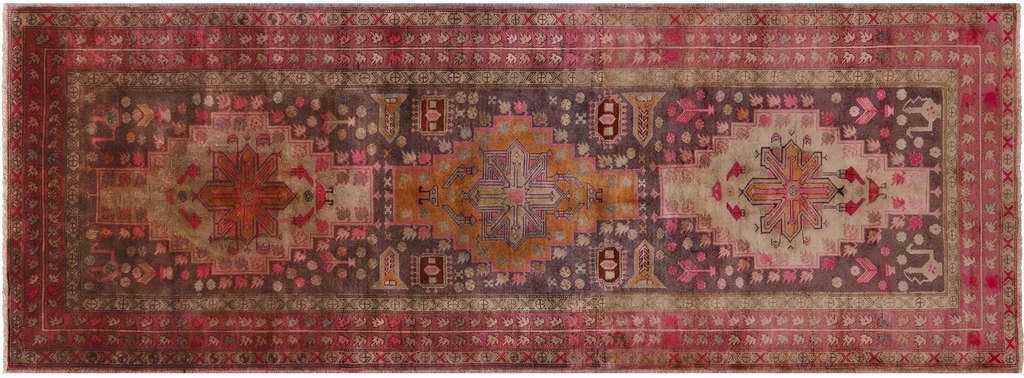 Brown 3' 8" X 10' 6" Runner Vintage Persian Handmade Wool Rug - Q25204