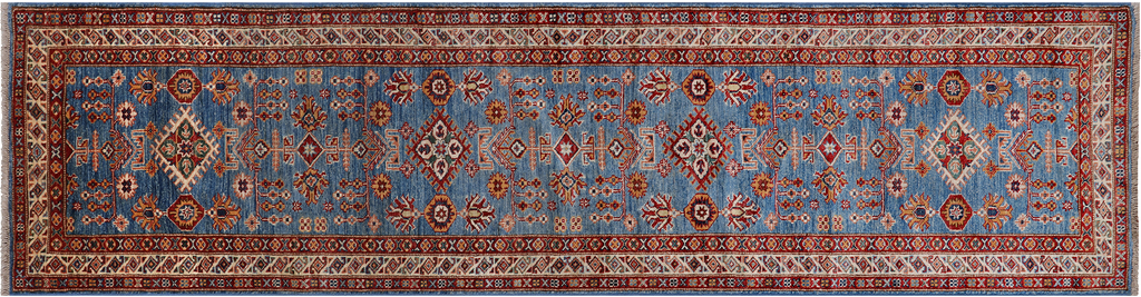 Blue 2' 6" X 9' 9" Super Kazak Hand Knotted Wool Runner Rug - Q25205