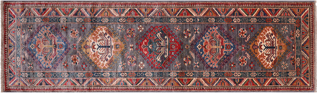 Grey 2' 8" X 9' 0" Runner Super Kazak Handmade Wool Rug - Q25207
