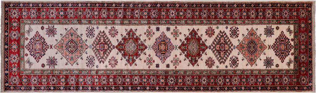 Ivory 2' 10" X 9' 5" Super Kazak Hand-Knotted Wool Runner Rug - Q25208