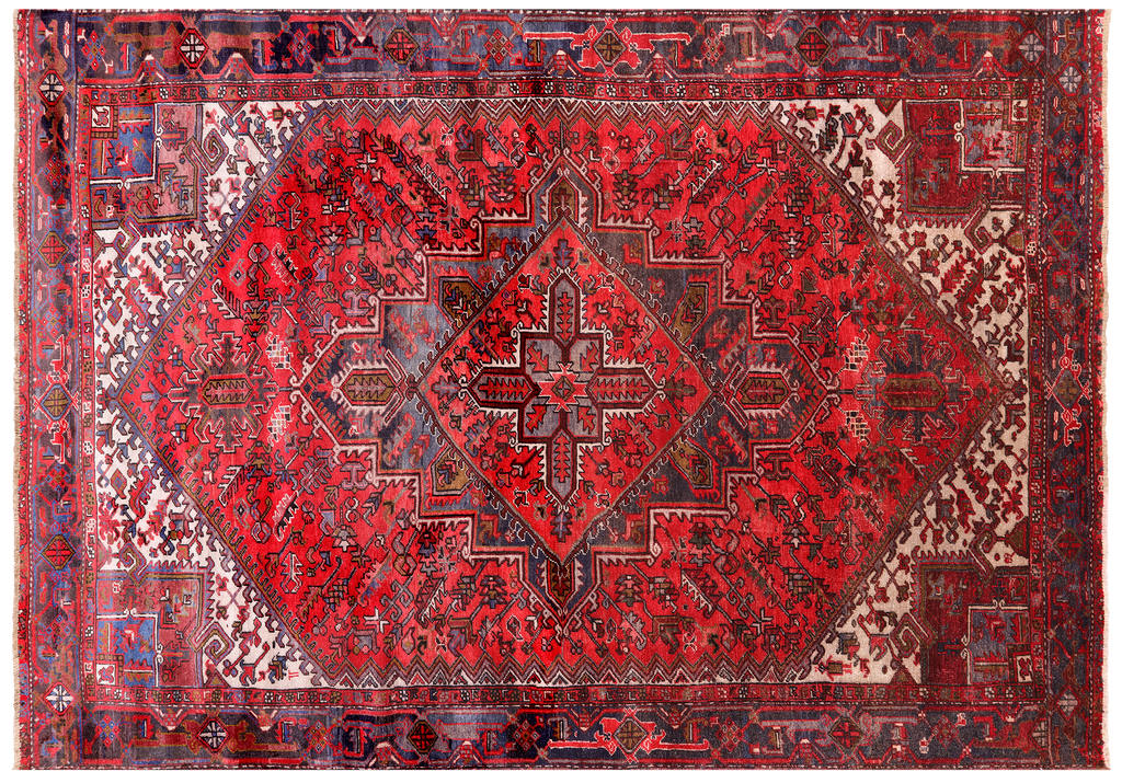 Rust 7' 8" X 10' 9" Vintage Persian Heriz Serapi Hand-Knotted Wool Rug - Q25211