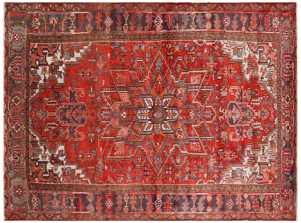 Rust 8' 8" X 11' 9" Vintage Persian Heriz Serapi Hand Knotted Wool Rug - Q25213
