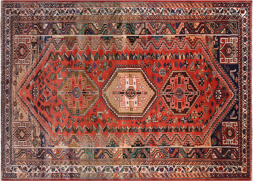 Rust 5' 10" X 8' 4" Vintage Persian Handmade Wool On Wool Rug - Q25215