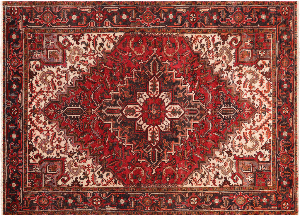 Rust 6' 5" X 9' 0" Vintage Persian Heriz Serapi Hand-Knotted Wool Rug - Q25216