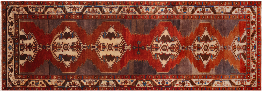 Red 3' 4" X 9' 10" Runner Vintage Persian Handmade Wool Rug - Q25222
