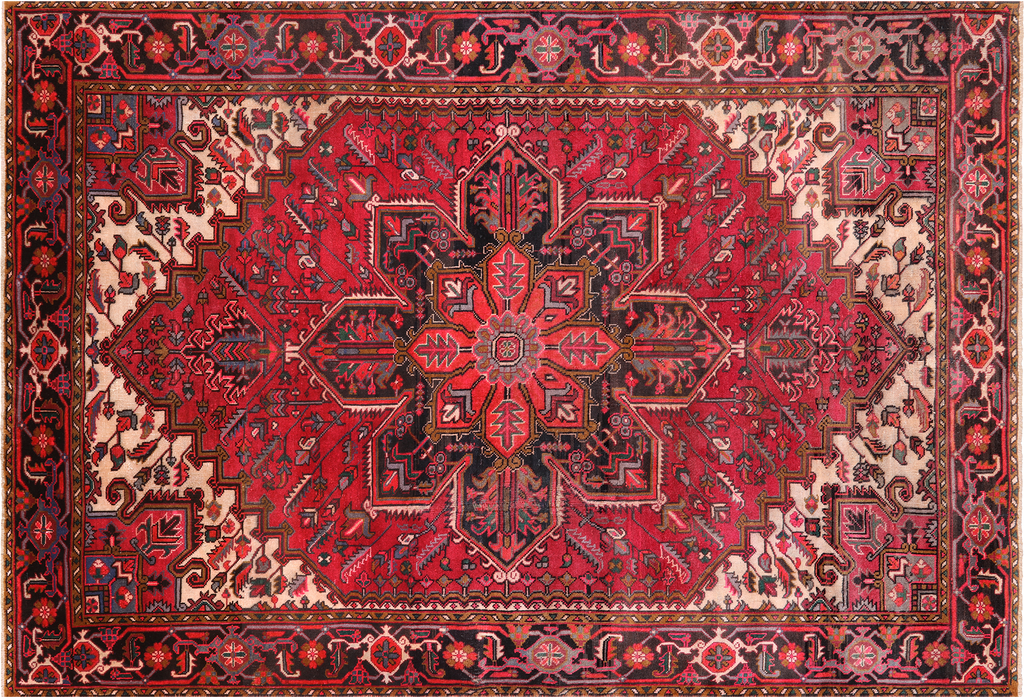 Rust 6' 3" X 9' 7" Vintage Persian Heriz Serapi Handmade Wool Rug - Q25223