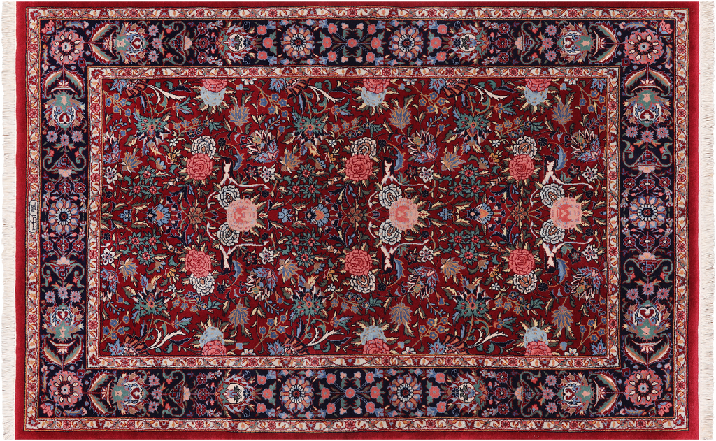 Blue 3' 9" X 5' 10" Signed Persian Tabriz Handmade Wool Rug - Q25226