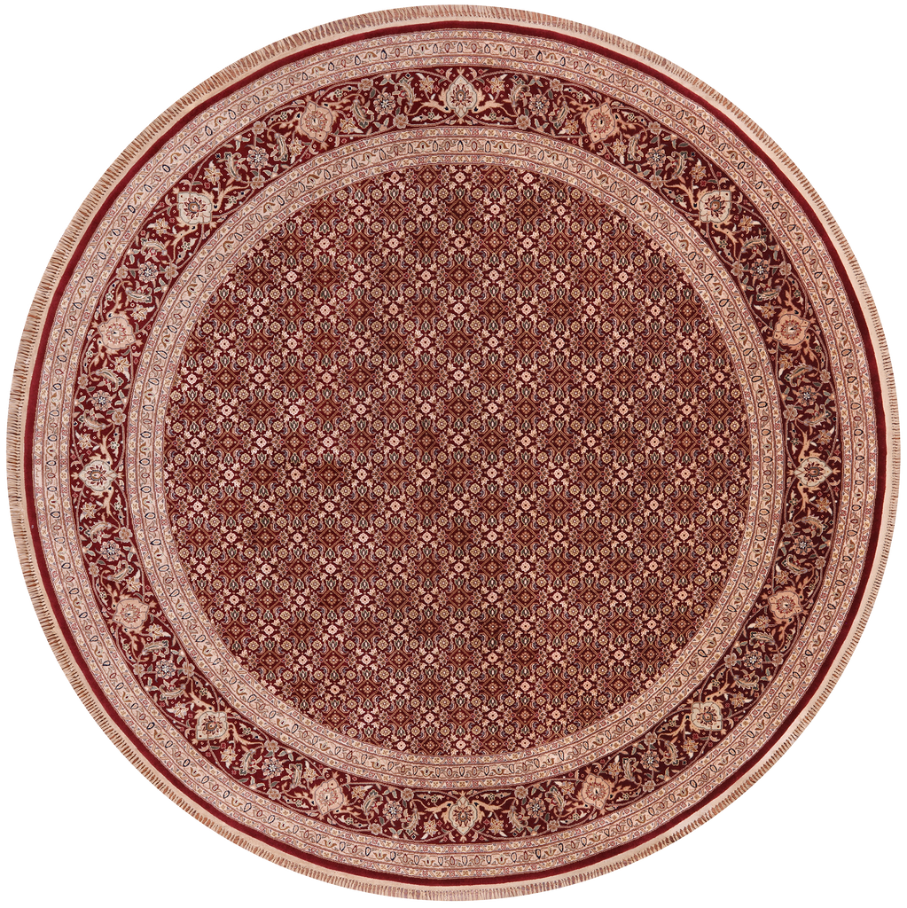 Red 8' Round Signed Persian Tabriz Hand-Knotted Wool Rug - Q25227