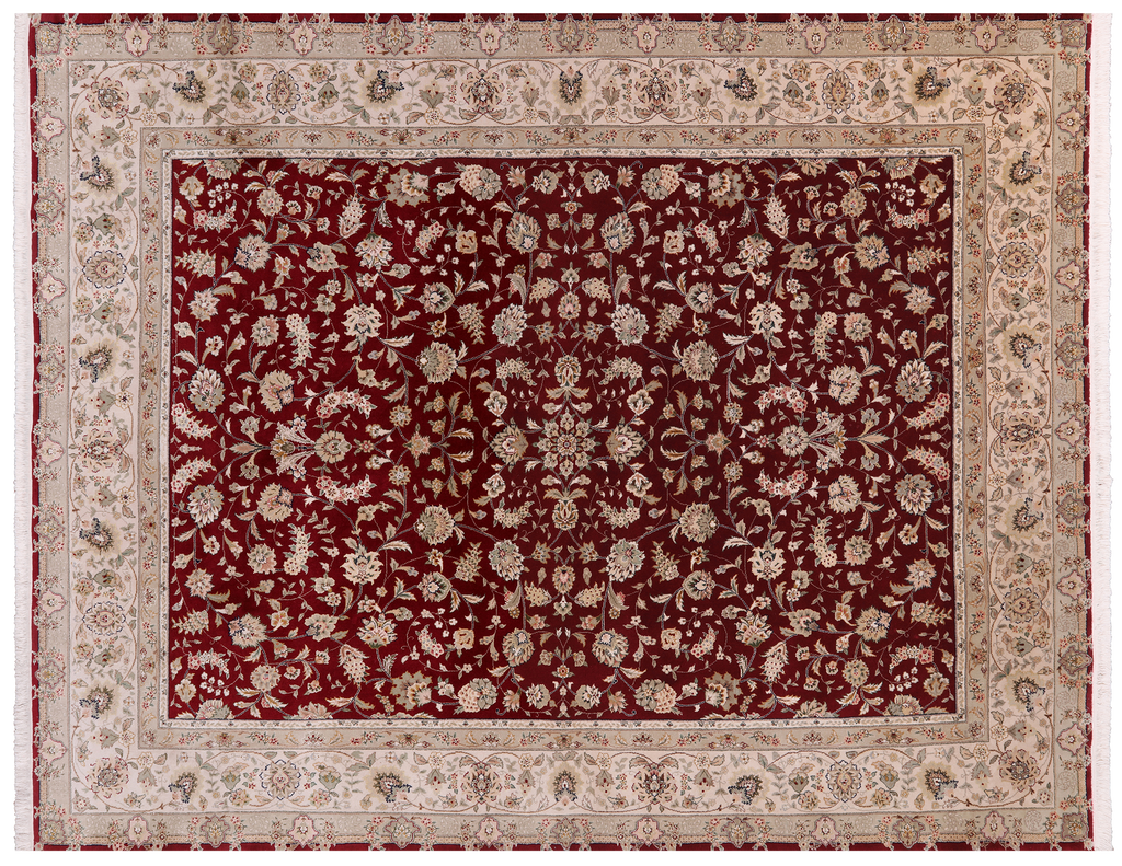 Red 7' 10" X 9' 10" Wool & Silk Persian Tabriz Hand-Knotted Rug - Q25228