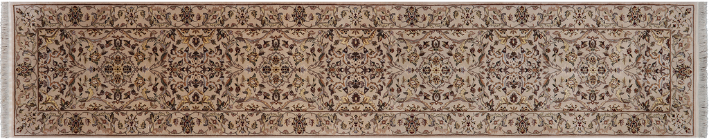 Ivory 2' 4" X 12' 0" Persian Tabriz Hand-Knotted Wool & Silk Runner Rug - Q25231