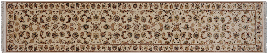 Ivory 2' 4" X 12' 0" Runner Persian Tabriz Hand Knotted Wool & Silk Rug - Q25233