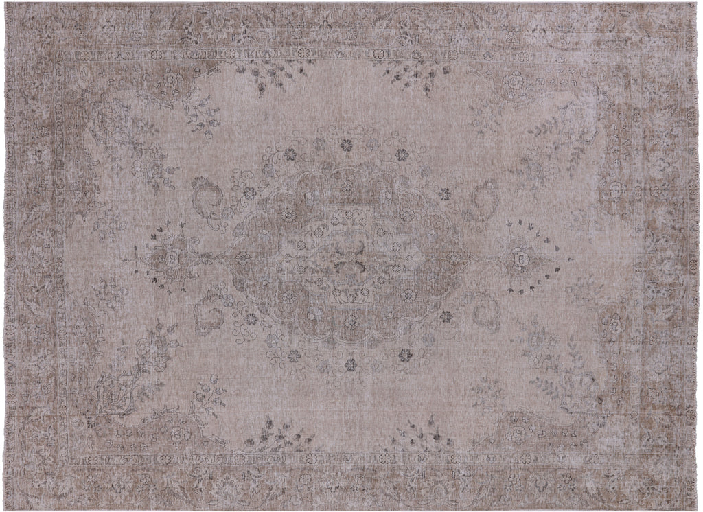 SUPER SALE Ivory 9' 2" X 12' 7" Persian Vintage White Wash Hand Knotted Wool Area Rug - Q2564