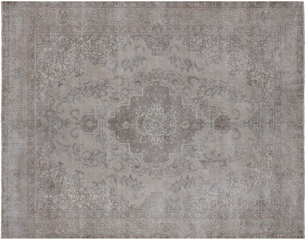 SUPER SALE Ivory 9' 8" X 12' 5" Persian Vintage White Wash Handmade Wool Rug - Q2565