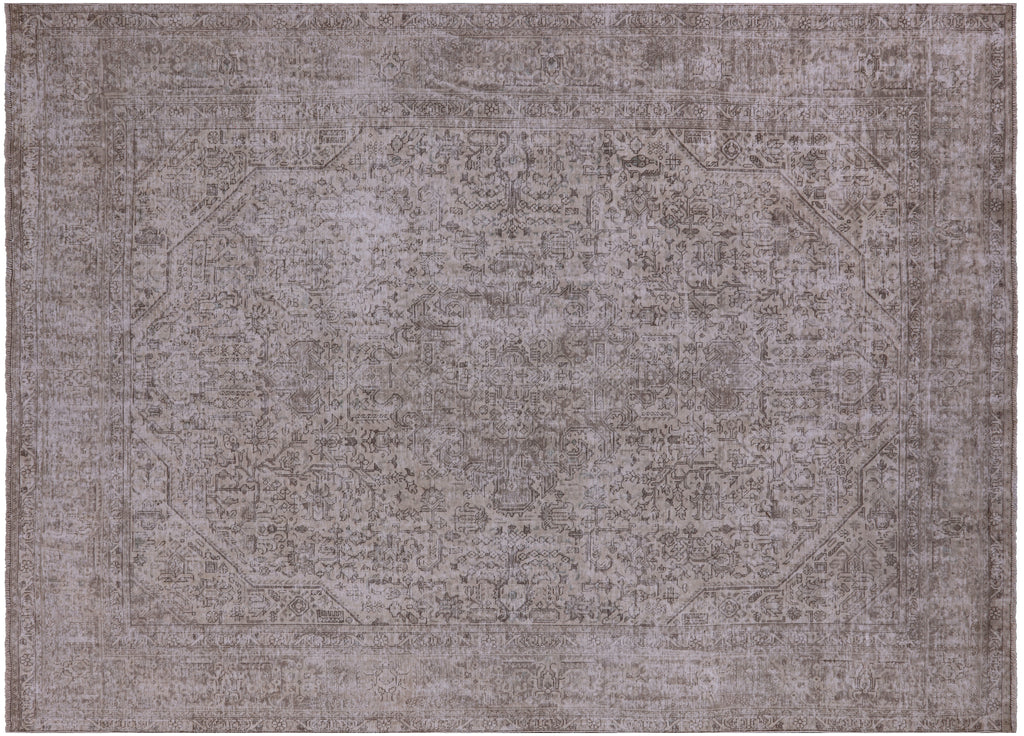 SUPER SALE Ivory 9' 1" X 12' 6" Persian Vintage White Wash Hand Knotted Wool Rug - Q2569