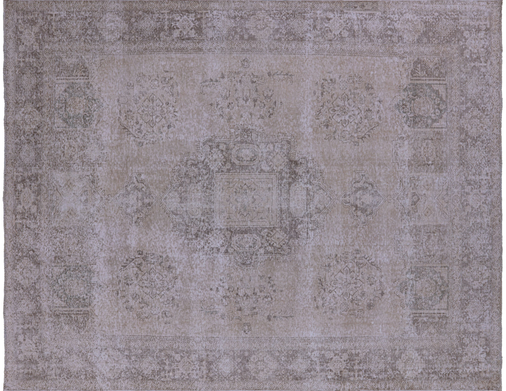 SUPER SALE Ivory Vintage White Wash Persian Hand Knotted Rug 9' 7" X 12' 4" - Q2591