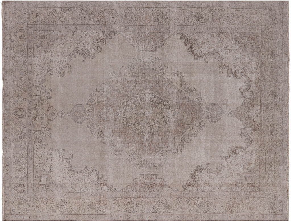 SUPER SALE Ivory Persian Vintage White Wash Hand Knotted Wool Area Rug 9' 9" X 12' 8"- Q2603