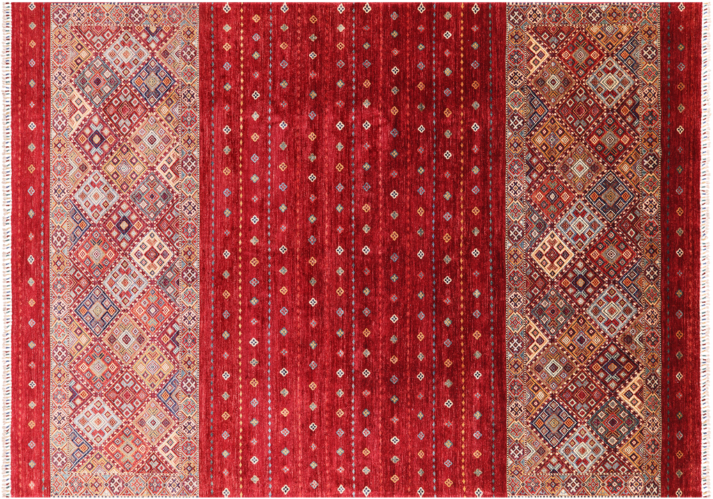 Red 8' 3" X 11' 7" Khorjin Super Kazak Hand Knotted Wool Rug - Q2944