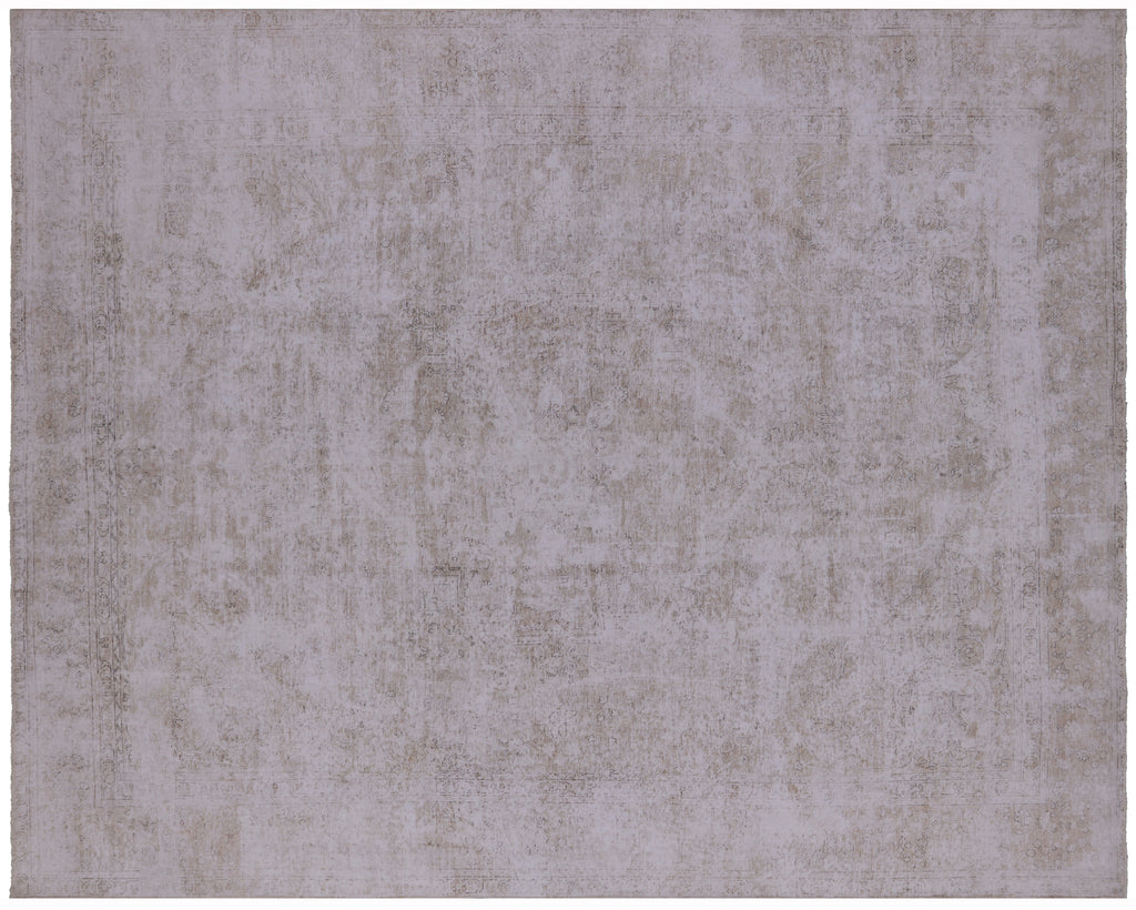 SUPER SALE Ivory 9' 8" X 12' 3" Persian Vintage White Wash Hand Knotted Rug - Q4623