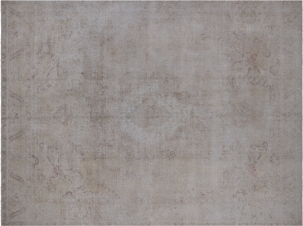 SUPER SALE Ivory 9' 7" X 12' 6" Persian Vintage White Wash Hand-Knotted Wool Rug - Q4626