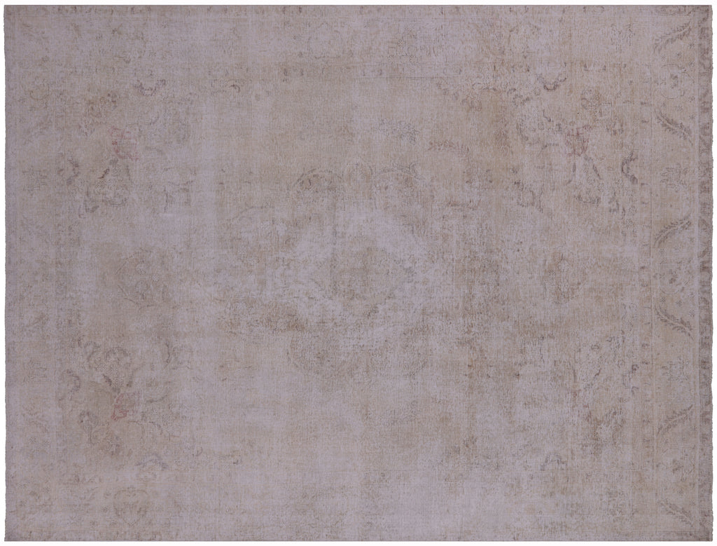 SUPER SALE Ivory 9' 7" X 12' 6" Persian Vintage White Wash Hand-Knotted Wool Rug - Q4626