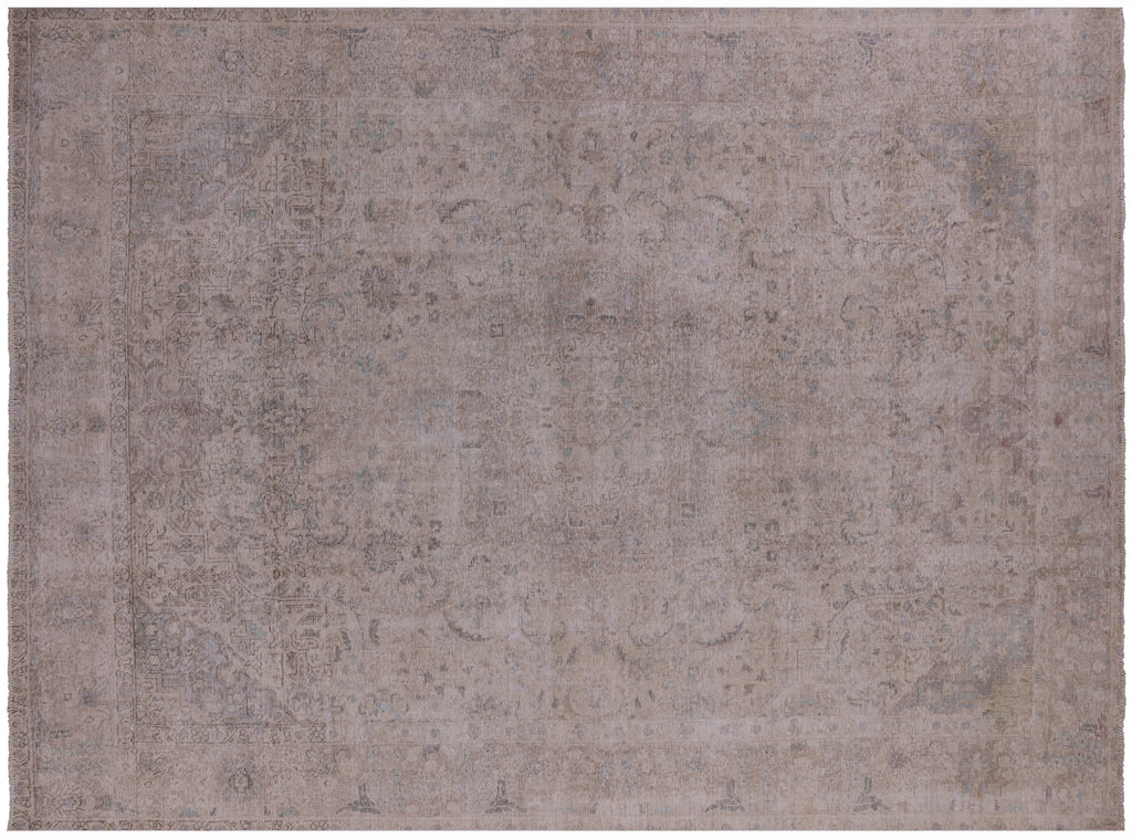 SUPER SALE Ivory 9' 5" X 12' 8" Persian Vintage White Wash Hand Knotted Rug - Q4630